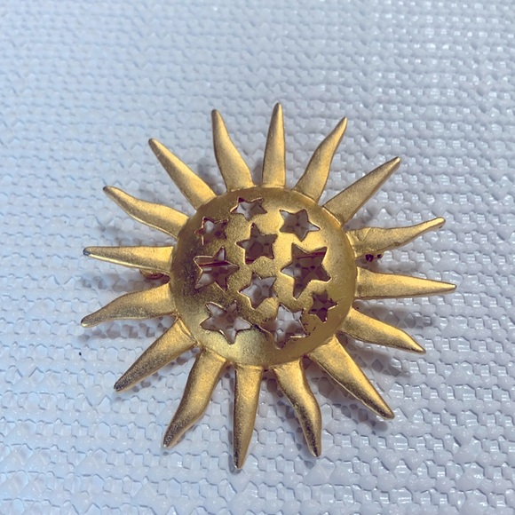 Sun brooch with stars matte gold vintage - Picture 3 of 10